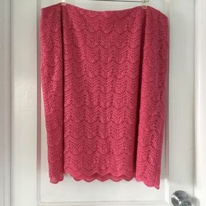 Talbots Back Zip, Scalloped Hem, Lace Overlay Skirt, Pink, Size 22W